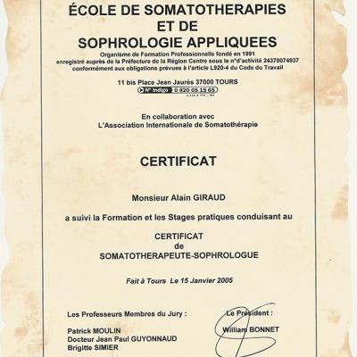 1er Diplôme  de sophrologue Alain Giraud (Tours 2005)